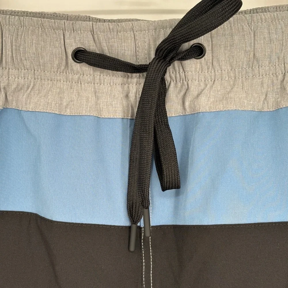 Nautica Mens XL Swim Trunks Grey Blue Colorblock Classic Fit Board Shorts NEW